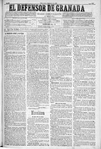 'El Defensor de Granada  : diario político independiente' - Año XI Número 3933 1ª ed. - 1890 Noviembre 22