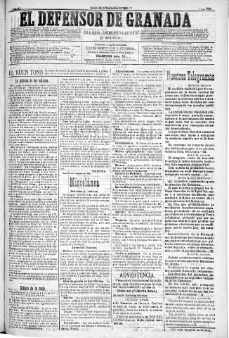 'El Defensor de Granada  : diario político independiente' - Año XI Número 3934 2ª ed. - 1890 Noviembre 22
