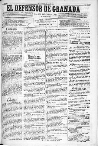 'El Defensor de Granada  : diario político independiente' - Año XI Número 3938 2ª ed. - 1890 Noviembre 25