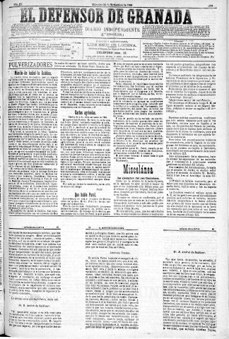 'El Defensor de Granada  : diario político independiente' - Año XI Número 3939 1ª ed. - 1890 Noviembre 26