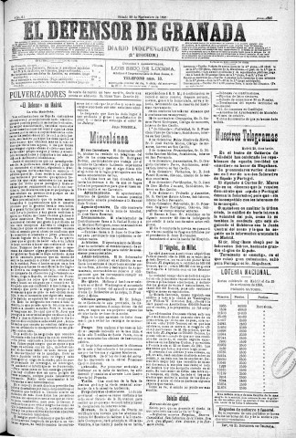 'El Defensor de Granada  : diario político independiente' - Año XI Número 3946 2ª ed. - 1890 Noviembre 29