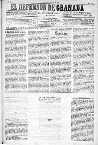 'El Defensor de Granada  : diario político independiente' - Año XI Número 3951 1ª ed. - 1890 Diciembre 03