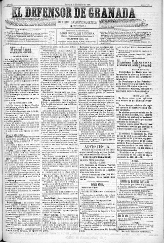 'El Defensor de Granada  : diario político independiente' - Año XI Número 3954 2ª ed. - 1890 Diciembre 04
