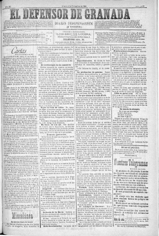 'El Defensor de Granada  : diario político independiente' - Año XI Número 3958 2ª ed. - 1890 Diciembre 06