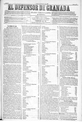 'El Defensor de Granada  : diario político independiente' - Año XI Número 3960 2ª ed. - 1890 Diciembre 08