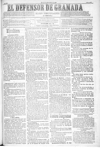 'El Defensor de Granada  : diario político independiente' - Año XI Número 3961 1ª ed. - 1890 Diciembre 09