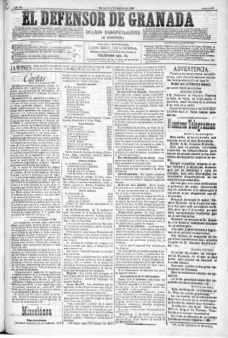'El Defensor de Granada  : diario político independiente' - Año XI Número 3962 2ª ed. - 1890 Diciembre 09
