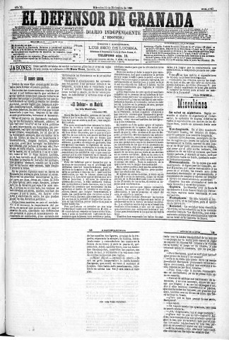 'El Defensor de Granada  : diario político independiente' - Año XI Número 3963 1ª ed. - 1890 Diciembre 10