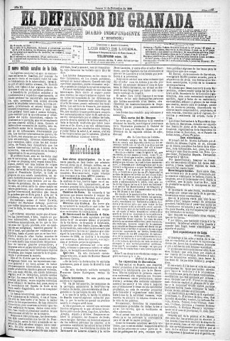 'El Defensor de Granada  : diario político independiente' - Año XI Número 3965 1ª ed. - 1890 Diciembre 11