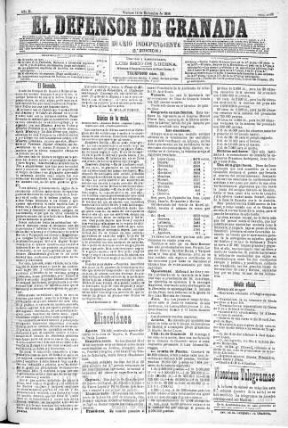 'El Defensor de Granada  : diario político independiente' - Año XI Número 3968 2ª ed. - 1890 Diciembre 12