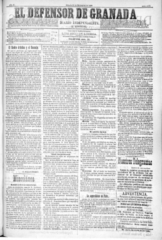 'El Defensor de Granada  : diario político independiente' - Año XI Número 3970 2ª ed. - 1890 Diciembre 13