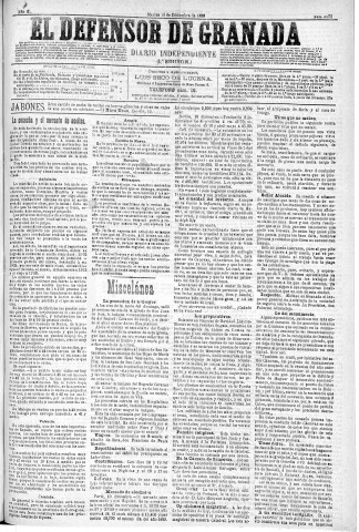 'El Defensor de Granada  : diario político independiente' - Año XI Número 3973 1ª ed. - 1890 Diciembre 16
