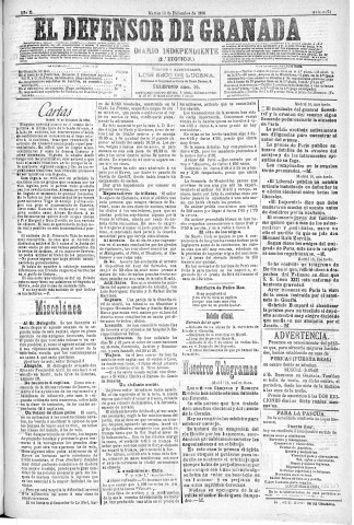 'El Defensor de Granada  : diario político independiente' - Año XI Número 3974 2ª ed. - 1890 Diciembre 16