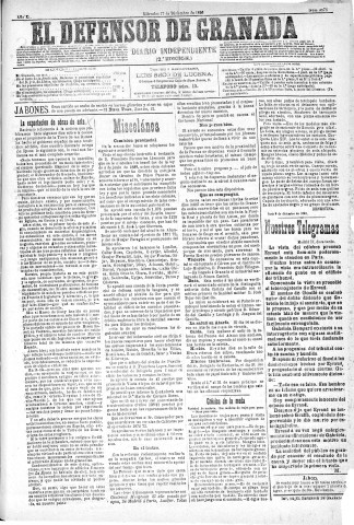 'El Defensor de Granada  : diario político independiente' - Año XI Número 3976 2ª ed. - 1890 Diciembre 17