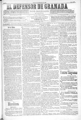 'El Defensor de Granada  : diario político independiente' - Año XI Número 3980 2ª ed. - 1890 Diciembre 19