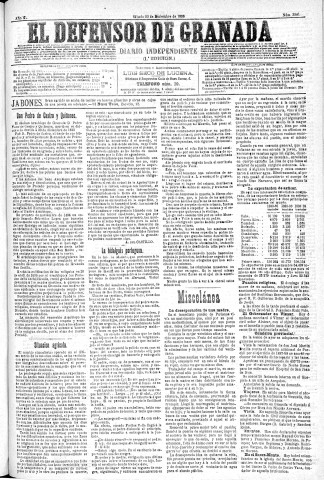 'El Defensor de Granada  : diario político independiente' - Año XI Número 3981 1ª ed. - 1890 Diciembre 20