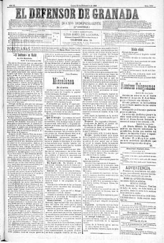 'El Defensor de Granada  : diario político independiente' - Año XI Número 3984 1ª ed. - 1890 Diciembre 22