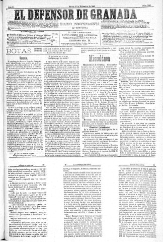 'El Defensor de Granada  : diario político independiente' - Año XI Número 3985 1ª ed. - 1890 Diciembre 23