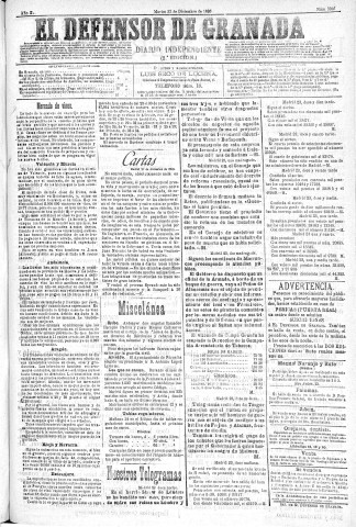 'El Defensor de Granada  : diario político independiente' - Año XI Número 3986 2ª ed. - 1890 Diciembre 23
