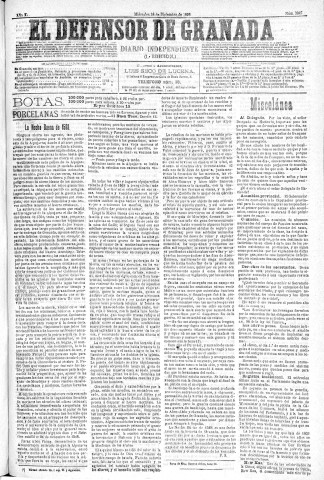 'El Defensor de Granada  : diario político independiente' - Año XI Número 3987 1ª ed. - 1890 Diciembre 24
