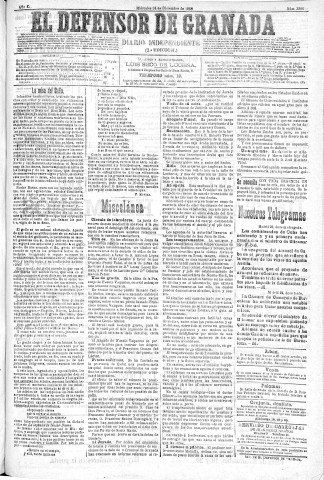 'El Defensor de Granada  : diario político independiente' - Año XI Número 3988 2ª ed. - 1890 Diciembre 24
