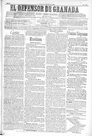 'El Defensor de Granada  : diario político independiente' - Año XI Número 3990 2ª ed. - 1890 Diciembre 26