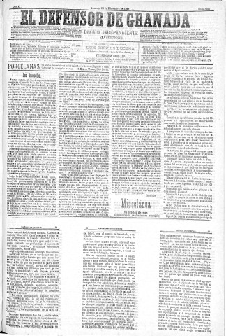 'El Defensor de Granada  : diario político independiente' - Año XI Número 3993 1ª ed. - 1890 Diciembre 28