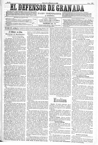 'El Defensor de Granada  : diario político independiente' - Año XI Número 3995 1ª ed. - 1890 Diciembre 30