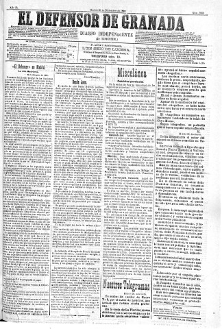 'El Defensor de Granada  : diario político independiente' - Año XI Número 3996 2ª ed. - 1890 Diciembre 30