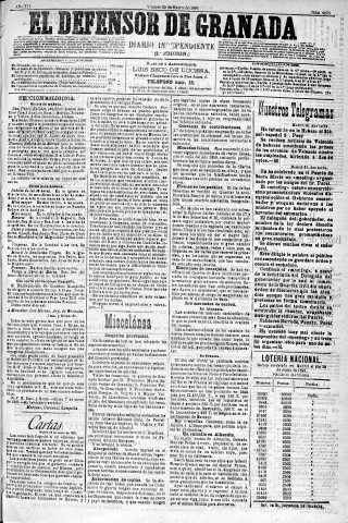 'El Defensor de Granada  : diario político independiente' - Año XII Número 4050 2ª ed. - 1891 Enero 30