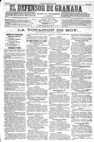 'El Defensor de Granada  : diario político independiente' - Año XII Número 4053 1ª ed. - 1891 Febrero 01