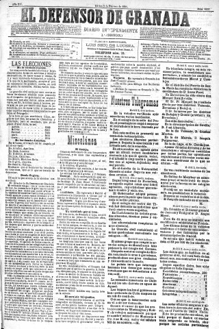 'El Defensor de Granada  : diario político independiente' - Año XII Número 4055 1ª ed. - 1891 Febrero 03
