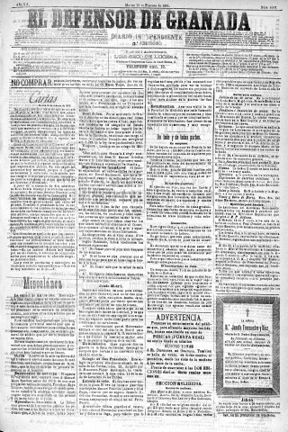 'El Defensor de Granada  : diario político independiente' - Año XII Número 4068 2ª ed. - 1891 Febrero 10