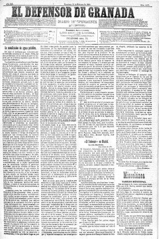 'El Defensor de Granada  : diario político independiente' - Año XII Número 4077 1ª ed. - 1891 Febrero 15