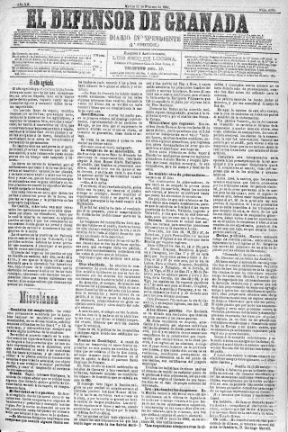 'El Defensor de Granada  : diario político independiente' - Año XII Número 4079 1ª ed. - 1891 Febrero 17