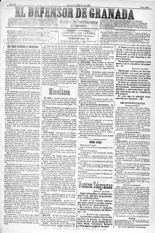 'El Defensor de Granada  : diario político independiente' - Año XII Número 4084 2ª ed. - 1891 Febrero 19