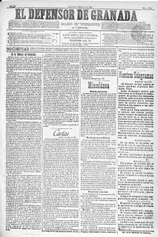 'El Defensor de Granada  : diario político independiente' - Año XII Número 4090 1ª ed. - 1891 Febrero 23