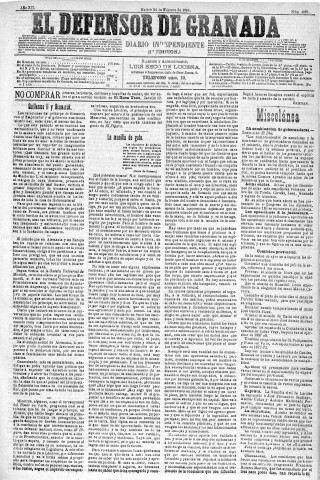'El Defensor de Granada  : diario político independiente' - Año XII Número 4091 1ª ed. - 1891 Febrero 24