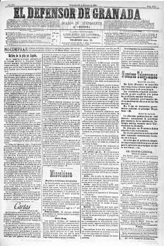 'El Defensor de Granada  : diario político independiente' - Año XII Número 4094 2ª ed. - 1891 Febrero 25