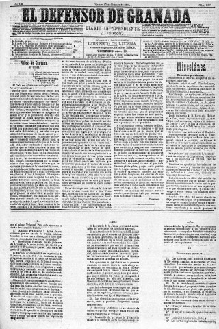 'El Defensor de Granada  : diario político independiente' - Año XII Número 4097 1ª ed. - 1891 Febrero 27