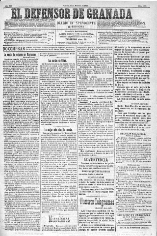 'El Defensor de Granada  : diario político independiente' - Año XII Número 4098 2ª ed. - 1891 Febrero 27