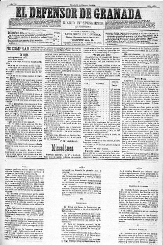 'El Defensor de Granada  : diario político independiente' - Año XII Número 4099 1ª ed. - 1891 Febrero 28