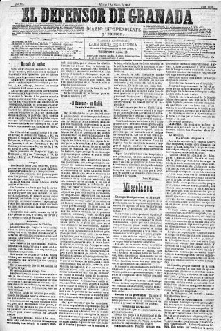 'El Defensor de Granada  : diario político independiente' - Año XII Número 4103 1ª ed. - 1891 Marzo 03