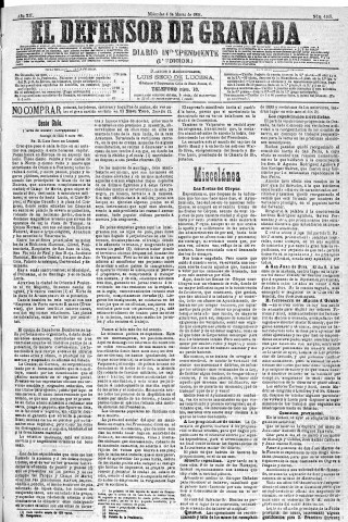 'El Defensor de Granada  : diario político independiente' - Año XII Número 4105 1ª ed. - 1891 Marzo 04