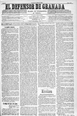 'El Defensor de Granada  : diario político independiente' - Año XII Número 4113 1ª ed. - 1891 Marzo 08