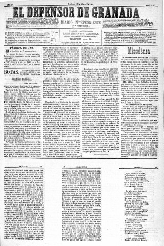 'El Defensor de Granada  : diario político independiente' - Año XII Número 4125 1ª ed. - 1891 Marzo 15