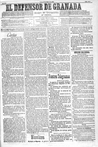 'El Defensor de Granada  : diario político independiente' - Año XII Número 4126 1ª ed. - 1891 Marzo 16