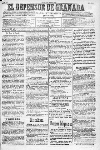 'El Defensor de Granada  : diario político independiente' - Año XII Número 4128 2ª ed. - 1891 Marzo 17
