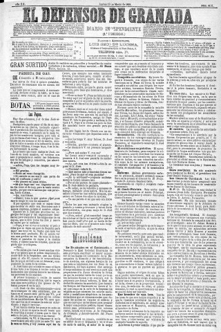 'El Defensor de Granada  : diario político independiente' - Año XII Número 4131 1ª ed. - 1891 Marzo 19