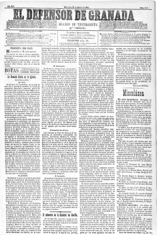 'El Defensor de Granada  : diario político independiente' - Año XII Número 4141 1ª ed. - 1891 Marzo 25